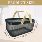 Matte Black Mesh Storage Basket with Foldable Wooden Handle for Multi-Purpose Organization - Image 5
