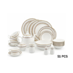 51-Piece Porcelain Dinner Set with Floral Border - White Complete Tableware Collection