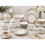 51-Piece Porcelain Dinner Set with Floral Border - White Complete Tableware Collection - Image 5