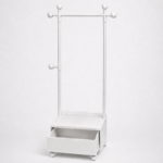 155cm Rolling Garment Rack with Wooden Storage Drawer and Coat Hooks