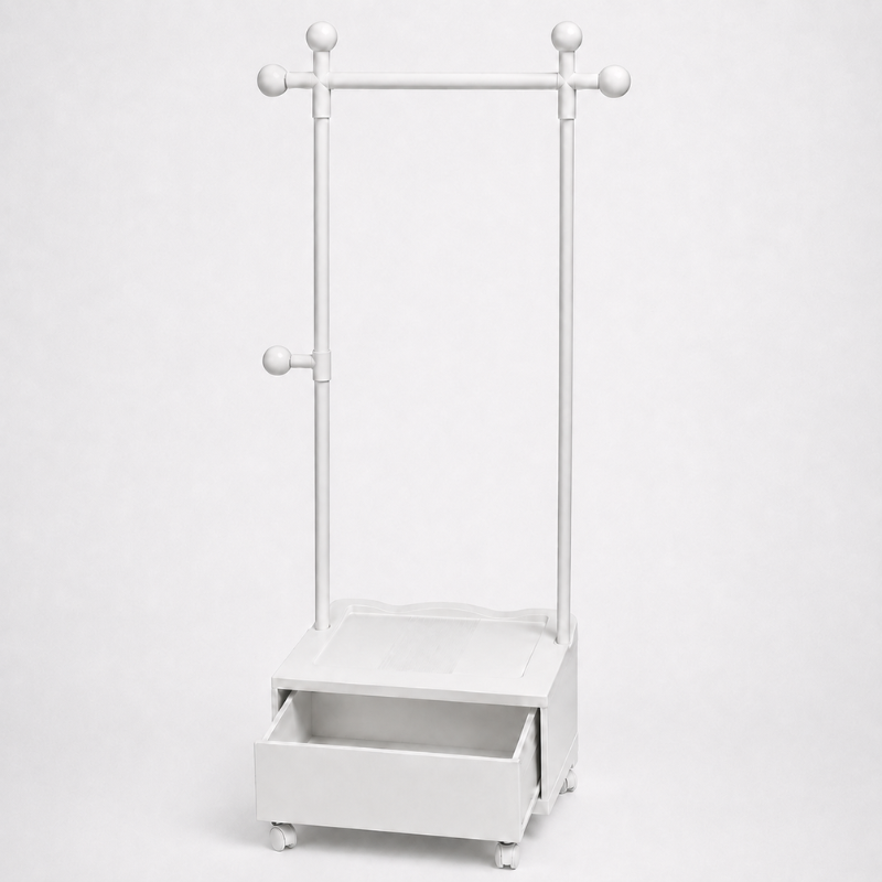 155cm Rolling Garment Rack with Wooden Storage Drawer and Coat Hooks (1) 155cm Rolling Garment Rack with Wooden Storage Drawer and Coat Hooks - Image 1