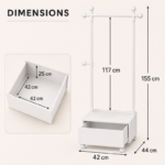 155cm Rolling Garment Rack with Wooden Storage Drawer and Coat Hooks - Image 2
