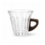 200ml Ribbed Glass Cup with Wood-Style Handle for Coffee and Tea