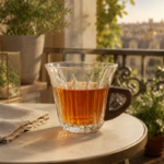200ml Ribbed Glass Cup with Wood-Style Handle for Coffee and Tea - Image 2