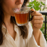 200ml Ribbed Glass Cup with Wood-Style Handle for Coffee and Tea - Image 3