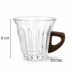 200ml Ribbed Glass Cup with Wood-Style Handle for Coffee and Tea - Image 4