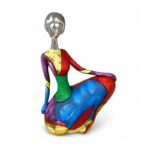 22cm Abstract Painted Metal Figurine with Silver Head in Seated Pose for Home Decor