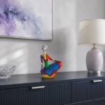 22cm Abstract Painted Metal Figurine with Silver Head in Seated Pose for Home Decor - Image 3