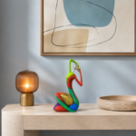 26cm Abstract Painted Sculpture with Arched Silver Head Accent for Home Decor - Image 2