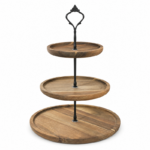 Acacia Wood Cupcake Stand with Ornate Metal Handle for Dessert Display