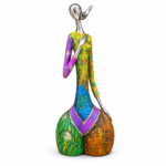 35cm Abstract Mosaic Figurine Sculpture with Metallic Silver Head and Hands for Home Decor