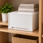 40cm Plastic Storage Drawer with Solid Front Panel and Gold Trim Accent for Closet and Home Organization - Image 3