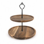 Acacia Wood Cupcake Stand with Ornate Metal Handle for Dessert Display - Image 5
