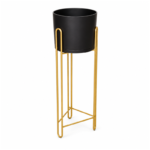 Black Ceramic Planter with Gold Hairpin Leg Stand for Indoor Plant Display
