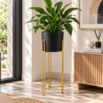 Black Ceramic Planter with Gold Hairpin Leg Stand for Indoor Plant Display - Image 5