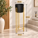 Black Ceramic Planter with Gold Hairpin Leg Stand for Indoor Plant Display - Image 4