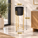 Black Ceramic Planter with Gold Hairpin Leg Stand for Indoor Plant Display - Image 2