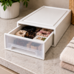 Compact 27cm Plastic Storage Drawer with Clear Front Panel for Desk and Small Item Organization - Image 3