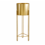 Gold Metal Planter with Vertical Loop Leg Stand for Indoor Plant Display