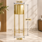 Gold Metal Planter with Vertical Loop Leg Stand for Indoor Plant Display - Image 5