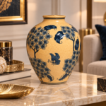 Hand-Painted Ceramic Vase with Blue Floral Chinoiserie Pattern for Living Room Display - Image 8