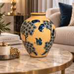 Hand-Painted Ceramic Vase with Blue Floral Chinoiserie Pattern for Living Room Display - Image 9