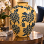 Hand-Painted Ceramic Vase with Blue Floral Chinoiserie Pattern for Living Room Display - Image 11