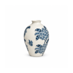 Hand-Painted Ceramic Vase with Blue Floral Chinoiserie Pattern for Living Room Display