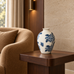 Hand-Painted Ceramic Vase with Blue Floral Chinoiserie Pattern for Living Room Display - Image 2