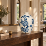 Hand-Painted Ceramic Vase with Blue Floral Chinoiserie Pattern for Living Room Display - Image 5