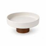 Matte Ceramic Fruit Bowl with Cone Wood Pedestal Base - Image 10