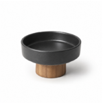 Matte Ceramic Fruit Bowl with Cone Wood Pedestal Base - Image 6
