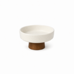 Matte Ceramic Fruit Bowl with Cone Wood Pedestal Base - Image 7