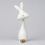 Minimalist Ceramic Rabbit Figurine with Gold-Tipped Base for Shelf and Tabletop Decor