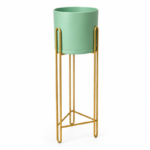 Mint Green Ceramic Planter with Gold Hairpin Leg Stand for Indoor Plant Display