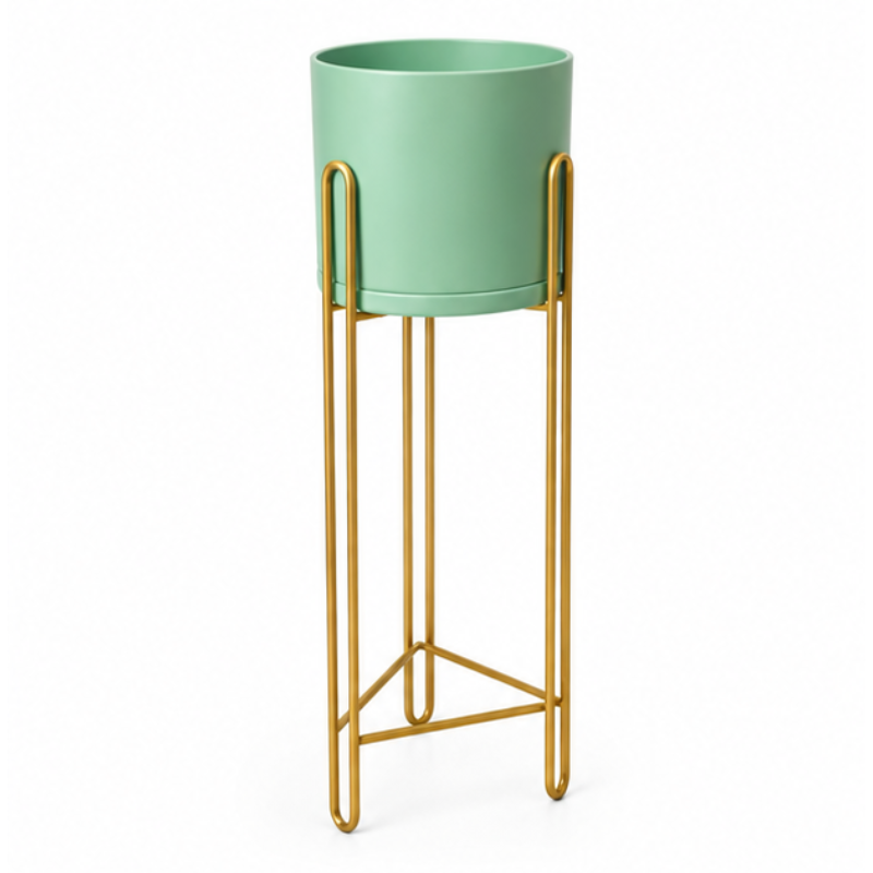 Mint Green Ceramic Planter with Gold Hairpin Leg Stand for Indoor Plant Display - Medium (1) Mint Green Ceramic Planter with Gold Hairpin Leg Stand for Indoor Plant Display - Image 1