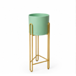 Mint Green Ceramic Planter with Gold Hairpin Leg Stand for Indoor Plant Display - Image 2