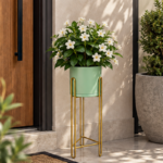 Mint Green Ceramic Planter with Gold Hairpin Leg Stand for Indoor Plant Display - Image 3