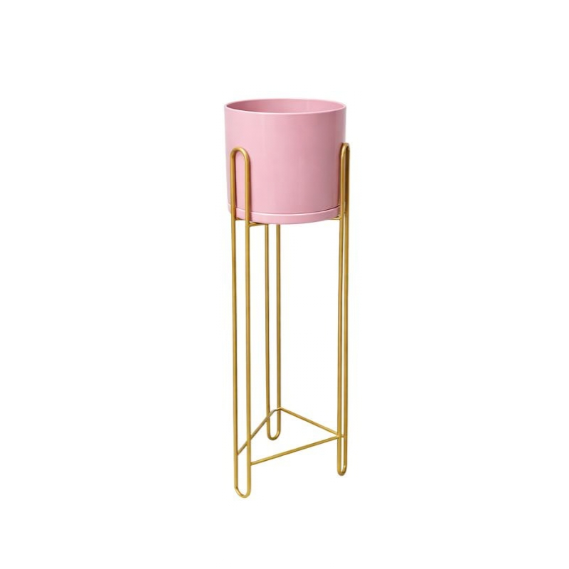Pink Ceramic Planter with Gold Hairpin Leg Stand for Indoor Plant Display - Medium (1) Pink Ceramic Planter with Gold Hairpin Leg Stand for Indoor Plant Display - Image 1