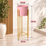 Pink Ceramic Planter with Gold Hairpin Leg Stand for Indoor Plant Display - Image 2