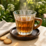 Ribbed Glass Cup with Wood Handle and Matching Wooden Saucer - Image 3