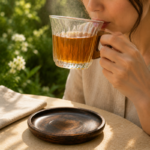 Ribbed Glass Cup with Wood Handle and Matching Wooden Saucer - Image 4