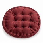 Round Velvet Tufted Floor Cushion with Grid Button Detailing for Seating and Backrest Use