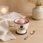 Small Footed Ceramic Dessert Bowl with Hand-Painted Tulip Motif for Ice Cream Serving - Image 2