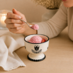 Small Footed Ceramic Dessert Bowl with Hand-Painted Tulip Motif for Ice Cream Serving - Image 3