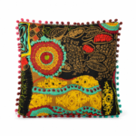 Square Batik Print Cushion with Colorful Pom-Pom Trim for Bohemian Decor