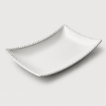 White Ceramic Curved Rectangular Serving Plate with Fine Beaded Edge for Appetizers and Desserts