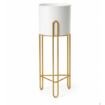 White Ceramic Planter with Gold Hairpin Leg Stand for Indoor Plant Display