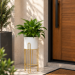 White Ceramic Planter with Gold Hairpin Leg Stand for Indoor Plant Display - Image 3