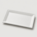 White Ceramic Rectangular Serving Plate with Beaded Rim for Appetizers and Table Serving